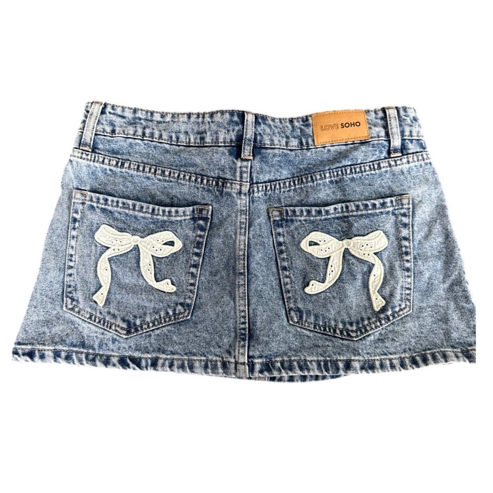 Love Soho Denim Mini Skort Blue Acid Wash Lace Bows Coquette Y2K Womens 29W